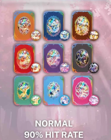 All 9 normal rarity Eeveelution holographic magnet and card sets at 90% hit rate